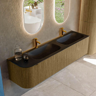 Mondiaz KURVE Badkamermeubelset - 175x46x40cm - 2 lade - 1 deur - wastafel solid surface - dubbel / rechts - 2 kraangaten - Dusk