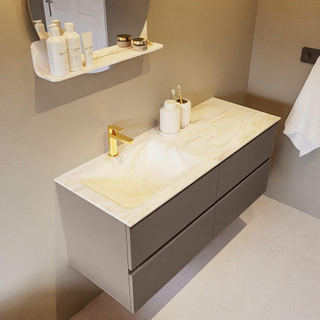 Mondiaz VICA-DLUX ensemble de meuble de salle de bain - 120cm - meuble sous-vasque fumée - 4 tiroirs - lavabo encastré nuage gauche - 1 trou de robinet - version haute de 60cm - ostra