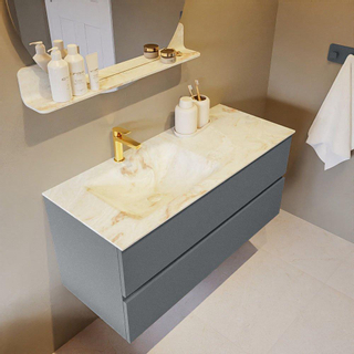 Mondiaz VICA-DLUX Ensemble de meuble de salle de bain - 110cm - meuble sous-vasque plata - 2 tiroirs - lavabo encastré cloud gauche - 1 trou de robinet - version haute de 60cm - frape