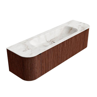 Mondiaz KURVE-DLUX Badkamermeubelset - 160x46x40cm - 1 lade - 2 deuren - wastafel solid surface - midden - zonder kraangat - Ruby