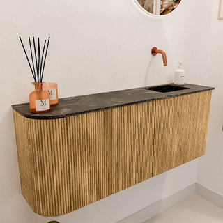 Mondiaz JOYA-DLUX 101.6cm toiletmeubel - ronding links kleur Oak - Wastafel FAYE positie Rechts Zonder kraangat kleur Lava.