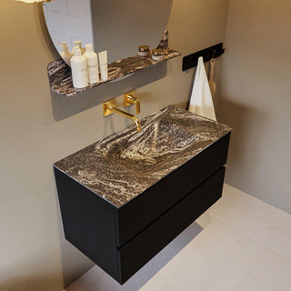 Mondiaz VICA-DLUX Ensemble de meuble de salle de bain - 90cm - meuble sous-vasque urban - 2 tiroirs - lavabo encastré cloud milieu - sans trous de robinet - miroir modèle spot - version XL 60cm haut - lave