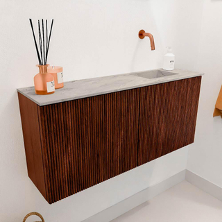 Mondiaz JOYA-DLUX 90cm meuble de salle de bains - couleur Ruby - Vasque FAYE position Droite Sans trou de robinet couleur Glace.