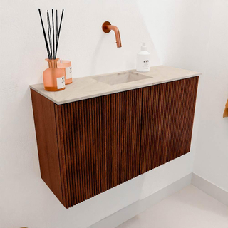 Mondiaz JOYA-DLUX 70cm toiletmeubel - kleur Ruby - Wastafel FAYE positie Midden Zonder kraangat kleur Frappe.