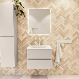 Mondiaz VICA ensemble de meuble de salle de bain - 60cm - meuble sous-vasque lin - 2 tiroirs - lavabo denia milieu - 1 trou de robinet - couleur Blanc Brillant - miroir LED - version XL 60cm de haut