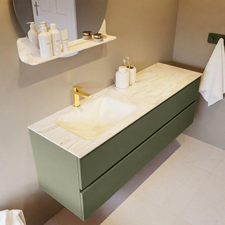 Mondiaz VICA-DLUX Ensemble de meuble de salle de bain - 150cm - meuble sous-vasque armée - 2 tiroirs - lavabo encastré nuage gauche - 1 trou de robinet - version haute de 60cm - ostra