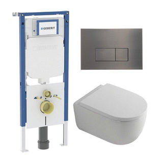 QeramiQ Dely Swirl Toiletset - 36.3x51.7cm - Geberit UP720 Duofix Sigma inbouwreservoir - 35mm zitting - gunmetal bedieningsplaat - rechthoekige knoppen - wit glans