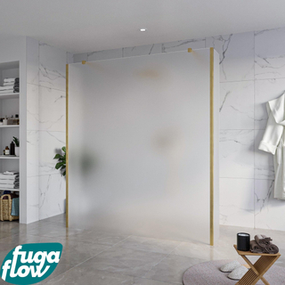 FugaFlow Eccelente Vetro Vrijstaande inloopdouche badkamer - 180x200cm - Glas mat - antikalk - 8mm veiligheidsglas - 2 zijwanden 40cm - met wandarmen en hoekprofielen - Messing geborsteld (goud) -