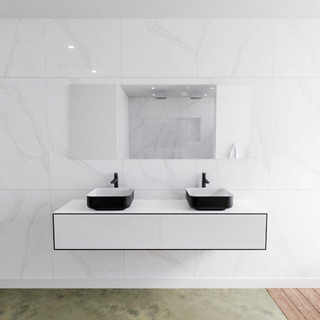 Mondiaz Lagom Meuble salle de bains 170x30.9x45cm Solid Surface Urban 2 tiroirs avec lavabo BINX vasque à poser double 2 trous de robinet