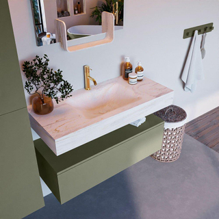Mondiaz ALAN-DLUX Ensemble de meuble - 100cm - meuble Army mat - 1 tiroir - Lavabo Cloud Ostra suspendu - vasque Centre - 1 trou de robinet