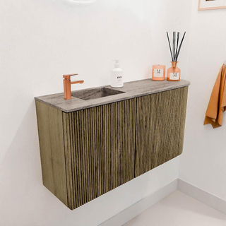 Mondiaz JOYA-DLUX Meuble de salle de bains 81.6cm - arrondi droite couleur Dusk - Vasque FAYE position Gauche 1 trou de robinet couleur Oza