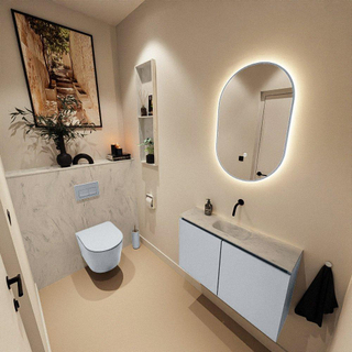 MONDIAZ TURE-DLUX Meuble toilette - 80cm - Clay - EDEN - vasque Opalo - position centrale - sans trou de robinet