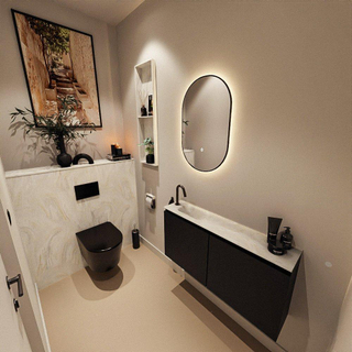 MONDIAZ TURE-DLUX Meuble toilette - 100cm - Urban - EDEN - vasque Ostra - position gauche - 1 trou de robinet