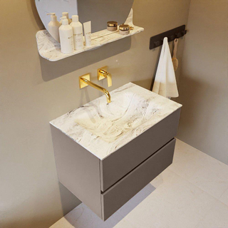 Mondiaz VICA-DLUX ensemble de meuble de salle de bain - 70cm - meuble sous-vasque fumée - 2 tiroirs - lavabo encastré nuage milieu - sans trous de robinet - version haute 60cm - glace