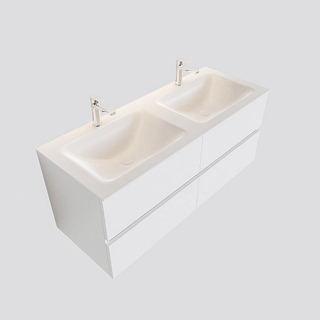 MONDIAZ VICA Ensemble de meuble salle de bain - 120cm - 4 tiroirs - lavabo Cloud double - 2 trous de robinet - solid surface talc