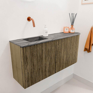 Mondiaz JOYA-DLUX 91.6cm toiletmeubel - ronding rechts kleur Dusk - Wastafel FAYE positie Links Zonder kraangat kleur Sombra.