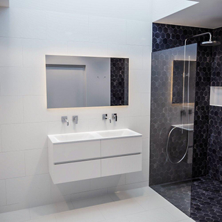 ENSEMBLE DE MEUBLE MONDIAZ VICA - 120 cm - 4 tiroirs - lavabo Cloud double - 0 trous de robinet - solid surface talc