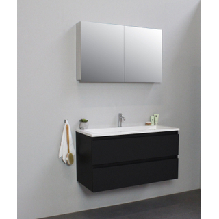 Basic Bella Meuble salle de bains avec lavabo acrylique Blanc avec armoire toilette 2 portes gris 100x55x46cm 1 trou de robinet noir mat