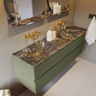 Mondiaz VICA-DLUX ensemble de meuble de salle de bain - 150cm - meuble sous-vasque armée - 2 tiroirs - lavabo encastré nuage double - sans trous de robinet - version haute de 60cm - lave