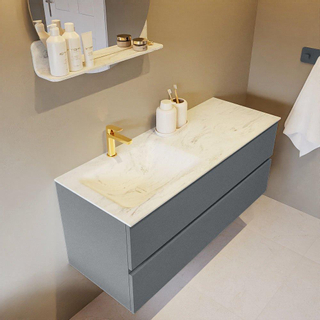 Mondiaz VICA-DLUX Ensemble de meuble de salle de bain - 120cm - meuble sous-vasque plata - 2 tiroirs - lavabo encastrée cloud gauche - 1 trou de robinet - version haute de 60cm - opalo