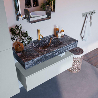 Mondiaz ALAN-DLUX Ensemble de meuble - 100cm - meuble Clay mat - 1 tiroir - Lavabo Cloud Lava suspendu - vasque Centre - 1 trou de robinet