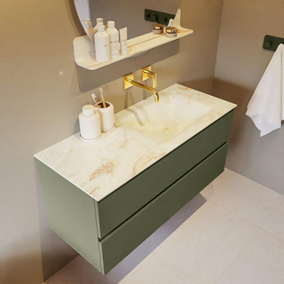 Mondiaz VICA-DLUX ensemble de meuble de salle de bain - 110cm - meuble sous-vasque armée - 2 tiroirs - lavabo encastré cloud droite - sans trous de robinet - version haute de 60cm - frape