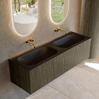 Mondiaz KURVE Badkamermeubelset - 150x46x40cm - 2 lade - wastafel solid surface - dubbel - zonder kraangat - Shadow