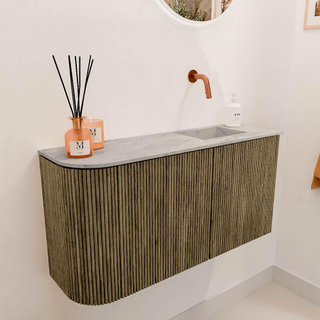 Mondiaz JOYA-DLUX 81.6cm toiletmeubel - ronding links kleur Dusk - Wastafel FAYE positie Rechts Zonder kraangat kleur Glace.