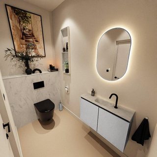 MONDIAZ TURE-DLUX Meuble toilette - 80cm - Plata - EDEN - vasque Opalo - position centrale - 1 trou de robinet