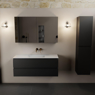 Mondiaz AIVY Ensemble de meuble - 120x45x50cm - 0 trous de robinet - 1 vasque Urban Solid surface - Centre - 2 tiroirs - avec armoire de toilette - MDF Urban