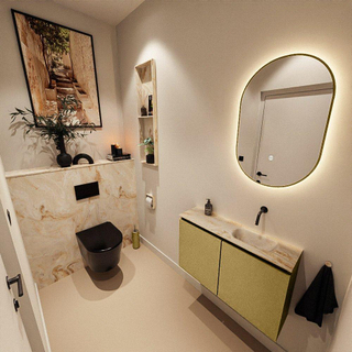 MONDIAZ TURE-DLUX Meuble toilette - 80cm - Oro - EDEN - vasque Frappe - position droite - sans trou de robinet