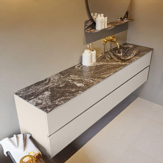 Mondiaz VICA-DLUX ensemble de meuble de salle de bain - 200cm - meuble sous-vasque lin - 4 tiroirs - lavabo encastrée cloud droite - sans trous de robinet - version haute de 60cm - lave