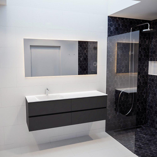 ENSEMBLE DE MEUBLE MONDIAZ VICA - 150cm - 4 tiroirs - lavabo Cloud gauche - 1 trou de robinet - solid surface gris foncé