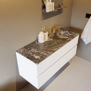 Mondiaz VICA-DLUX ensemble de meuble de salle de bain - 120cm - meuble sous lavabo talc - 4 tiroirs - lavabo encastrée cloud droite - 1 trou de robinet - version haute de 60cm - lave