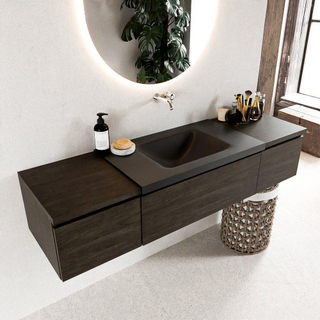 MONDIAZ BUKLA meuble de salle de bain 160 cm avec module 40 couleur Marron Foncé avec 3 tiroirs. Lavabo CLOUD milieu 0 trous de robinet couleur Urban.