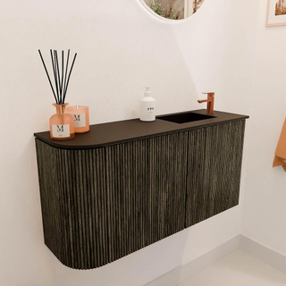 Mondiaz JOYA 81.6cm meuble de toilette - arrondi gauche couleur Shadow - Vasque FAYE position Droite 1 trou de robinet couleur Urban