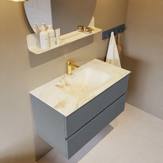 Mondiaz VICA-DLUX Ensemble de meuble de salle de bain - 90cm - meuble sous-vasque plata - 2 tiroirs - lavabo encastrée cloud milieu - 1 trou de robinet - version haute de 60cm - frape