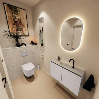 MONDIAZ TURE-DLUX Meuble toilette - 80cm - Cale - EDEN - vasque Opalo - position centrale - 1 trou de robinet