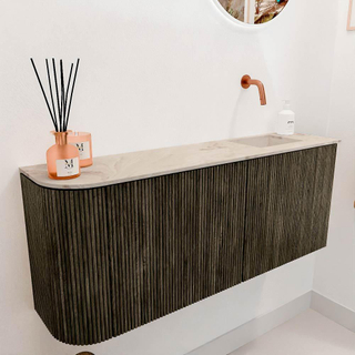 Mondiaz JOYA-DLUX 101.6cm toiletmeubel - ronding links kleur Shadow - Wastafel FAYE positie Rechts Zonder kraangat kleur Frappe.