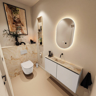 MONDIAZ TURE-DLUX Meuble toilette - 100cm - Linen - EDEN - vasque Frappe - position centrale - sans trou de robinet