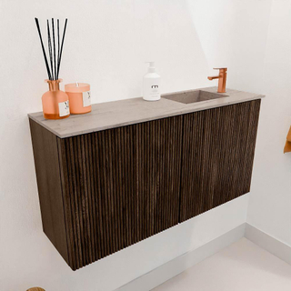 Mondiaz JOYA-DLUX 80cm toiletmeubel - kleur Walnut - Wastafel FAYE positie Rechts 1 kraangat kleur Saba.