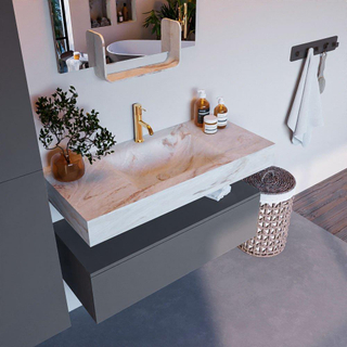 Mondiaz ALAN-DLUX Ensemble de meuble - 100cm - meuble Plata mat - 1 tiroir - Lavabo Cloud Frappe suspendu - vasque Centre - 1 trou de robinet
