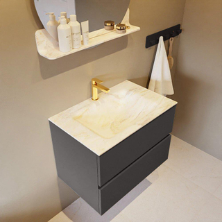 Mondiaz VICA-DLUX ensemble de meuble de salle de bain - 70cm - meuble sous-vasque gris foncé - 2 tiroirs - lavabo encastré nuage milieu - 1 trou de robinet - version haute de 60cm - ostra