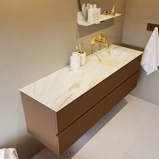 Mondiaz VICA-DLUX ensemble de meuble de salle de bain - 150cm - meuble sous-vasque reposant - 2 tiroirs - lavabo encastrée cloud droite - sans trous de robinet - version haute de 60cm - frape