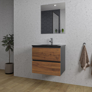 Adema Industrial 2.0 ensemble de meubles de salle de bain 60x45x55cm 1 vasque en céramique noire 1 trou de robinetterie miroir rectangulaire bois/noir