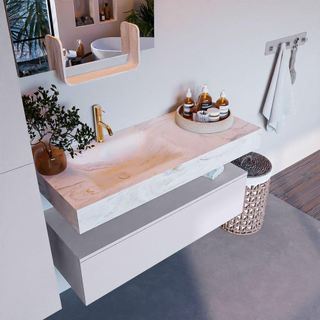 Mondiaz ALAN-DLUX Ensemble de meuble - 110cm - meuble Cale mat - 1 tiroir - Lavabo Cloud Ostra suspendu - vasque gauche - 1 trou de robinet