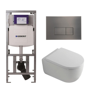 QeramiQ Dely Swirl Toiletset - 36.3x51.7cm - Geberit UP320 Burda inbouwreservoir - 35mm zitting - gunmetal bedieningsplaat - rechthoekige knoppen - wit glans