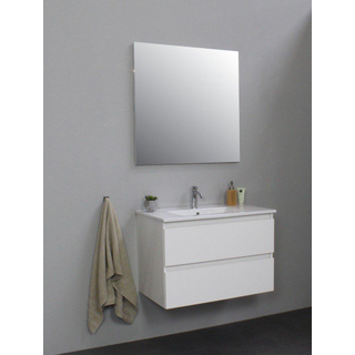 Basic Bella Badkamermeubelset - 80x55x46cm - 1 wasbak - Keramiek - Wit - 1 kraangat - Wandspiegel zonder verlichting - Spaanplaat Wit hoogglans