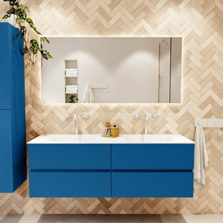 Mondiaz VICA ensemble de meuble de salle de bain - 150cm - meuble sous-vasque jeans - 4 tiroirs - lavabo cloud double - 2 trous de robinet - version haute de 60cm - talc