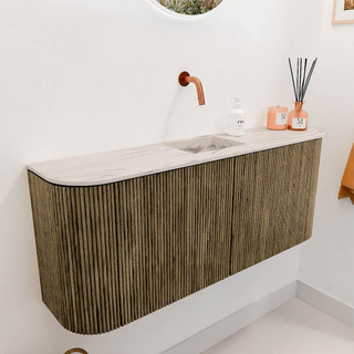 Mondiaz JOYA-DLUX Meuble de salle de bains 103.2cm - arrondis gauche et droite couleur Dusk - Vasque FAYE position Milieu Sans trou de robinet couleur Nata